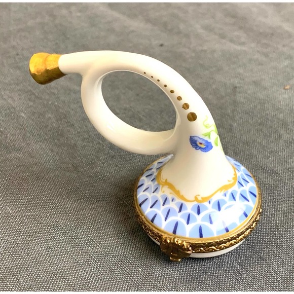 VTG Signed Limoges France French Horn Trinket Box Peint Main Herend Fishnet - Picture 4 of 8